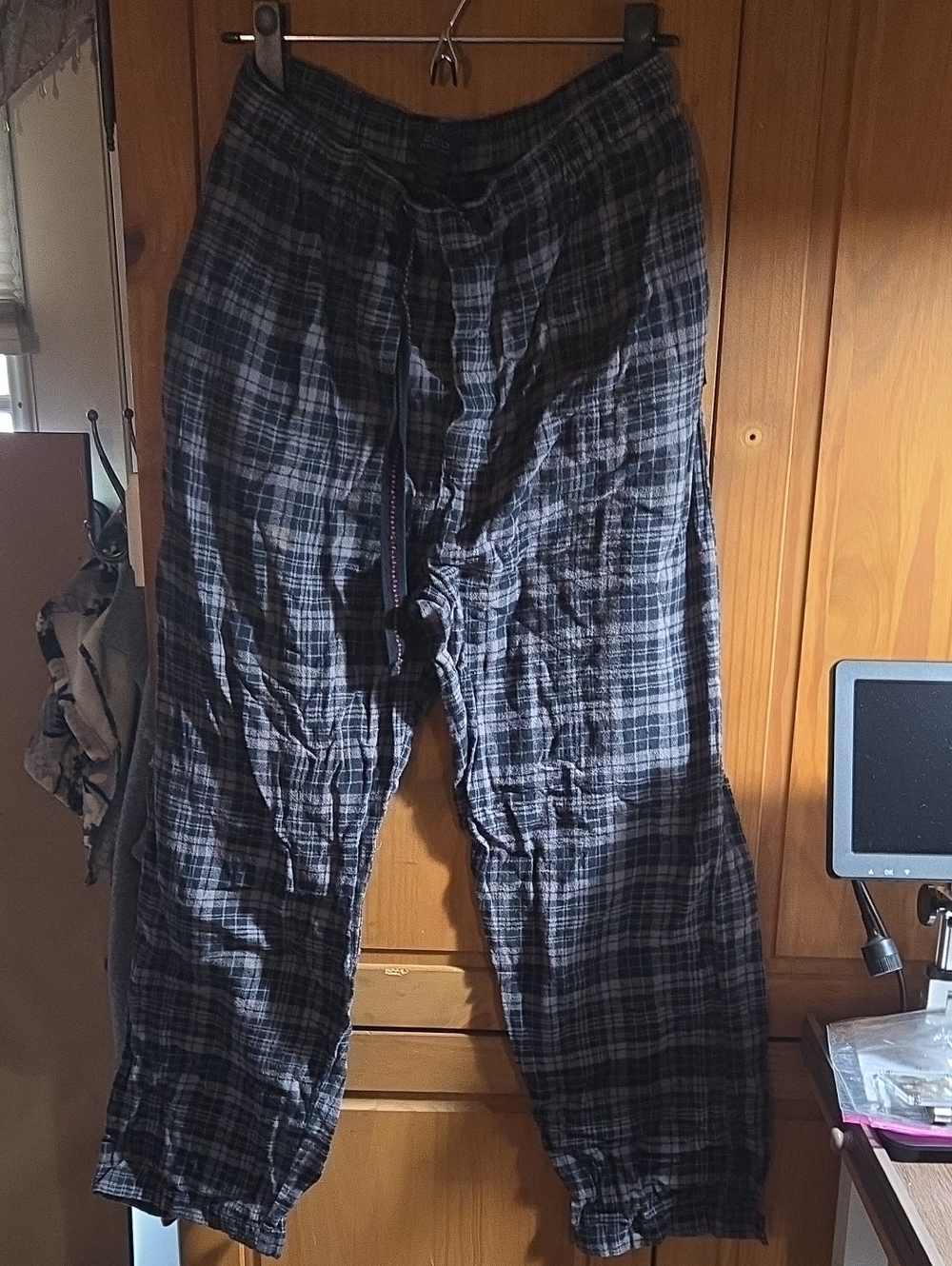 Izod Black and Gray Plaid Pajama Bottoms